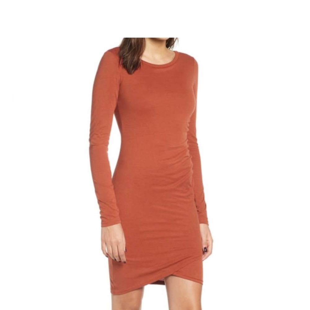 Leith Ruched Long Sleeve Dress - Color Brown Spice - xs - NWT